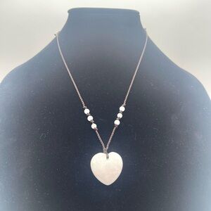 Rose Quartz Heart Pendant Necklace w/ Adjustable Leather Cord